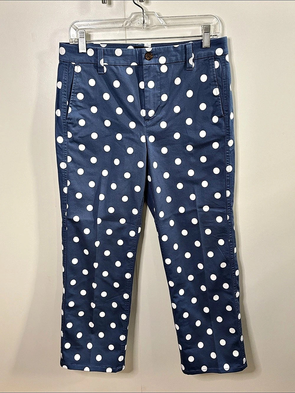 J.Crew Printed Everyday Chino Pant Polka Dot Straight Leg Blue & White Size 6 NW